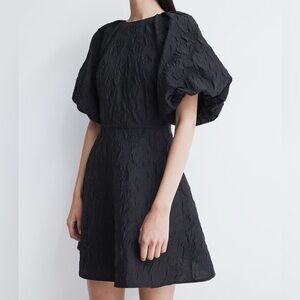 H&M Black XL Jacquard-Weave Tie-Back Dress